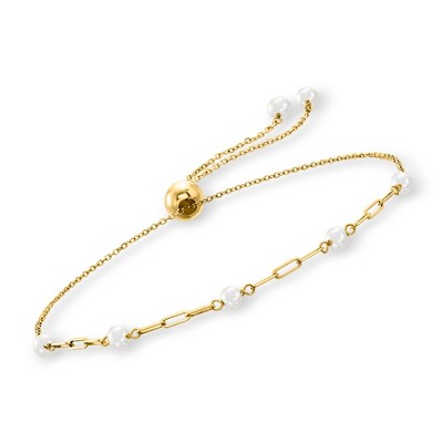 Pure Collection by Ross-Simons 3-3.5mm Cultured Pearl and 14kt Yellow Gold Paper Clip Link Bolo Bracelet Size