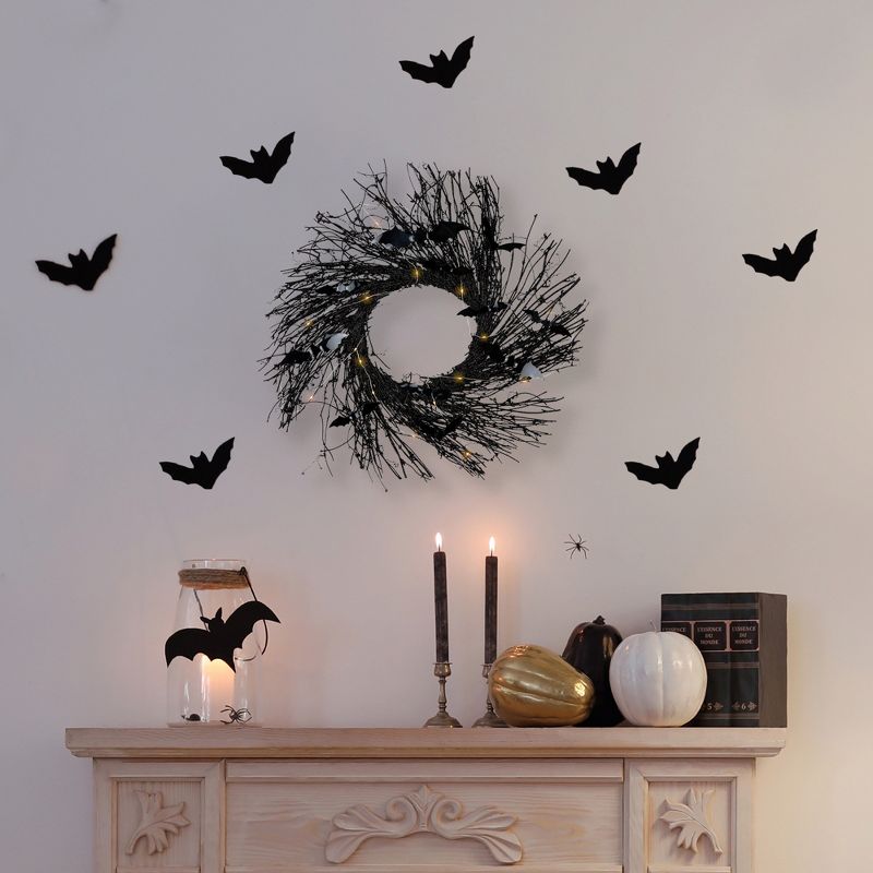 Northlight Black Halloween Twig Wreath with Bats and Warm White Lights, 22-Inch, 1 of 7
