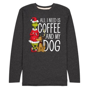 Men's - Dr. Seuss - The Grinch All I Need Is My Coffee and My Dog Long Sleeve Graphic T-Shirt - 1 of 4