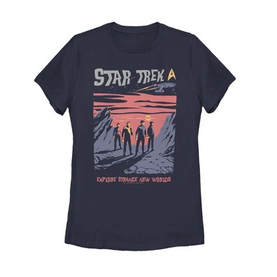 Women's Star Trek: The Original Series Explore New Worlds Cartoon Poster T-Shirt