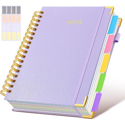 Hardcover Spiral Notebook journal with Removable Dividers Tabs, 300 Pages Leather 5 Subject Notebook College Ruled