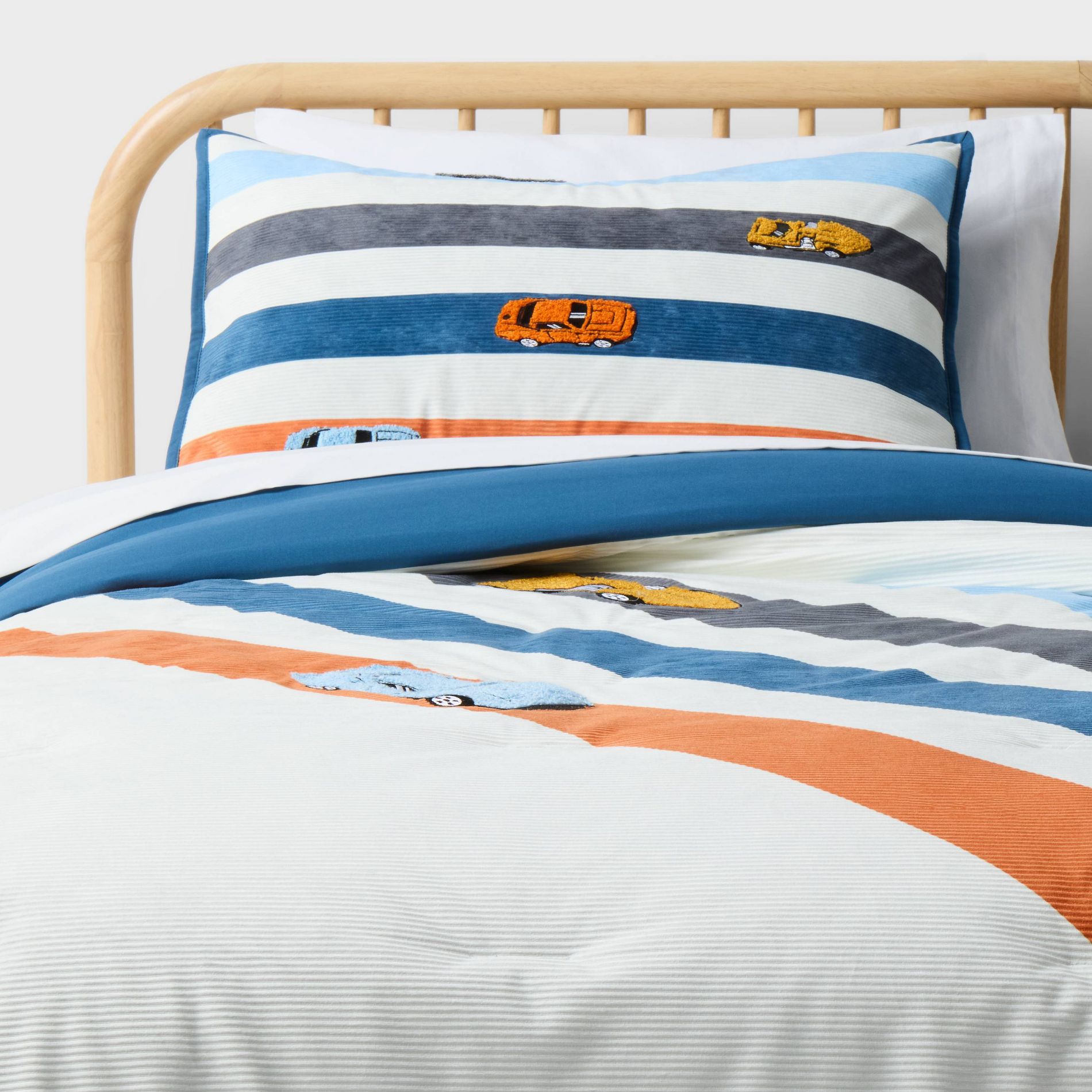 Hot Wheels Retro Track Corduroy Kids' Comforter Set Cream - Hot Wheels by Pillowfort™