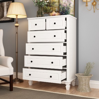 FUFU&GAGA White Vertical Dresser Modern 6-Drawer Chest with Metal Handles