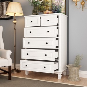 FUFU&GAGA White Vertical Dresser Modern 6-Drawer Chest with Metal Handles - 1 of 4