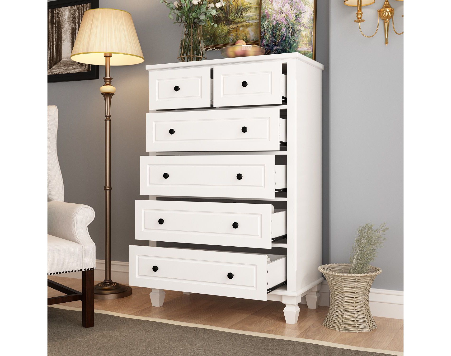 FUFU&GAGA White Vertical Dresser Modern 6-Drawer Chest with Metal Handles