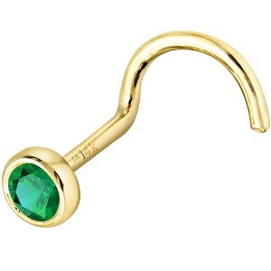 Jewelry Avalanche 22G 14K Gold Bezel-set Emerald Nose Screw Nose Stud - 1 of 3