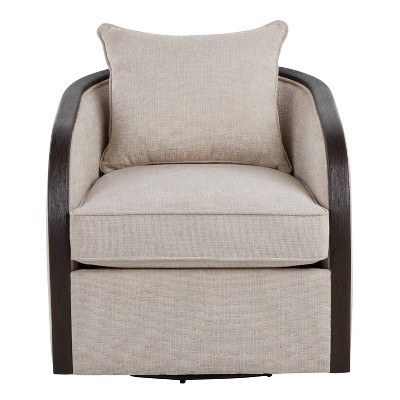 Lumisource Gemma Swivel Accent Chair In Sand Fabric/Espresso Wood