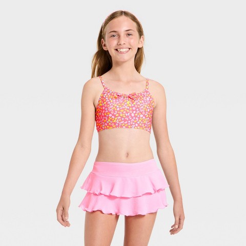 Cat & Jack Girls' 3pc Floral Confetti Bikini Skirt Set - Cat & Jack™ Pink M