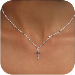 Dainty Cross Necklace for Women - 14K Gold/Silver Plated Christian Faith Jewelry Gift - 1 of 4