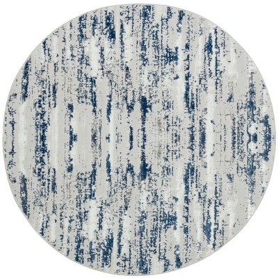 HomeRoots 4' Blue and Ivory Round Abstract Washable Non Skid Area Rug