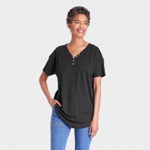 Women's Short Sleeve Essential Henley Tunic T-Shirt - Knox Rose™ - 1 of 3