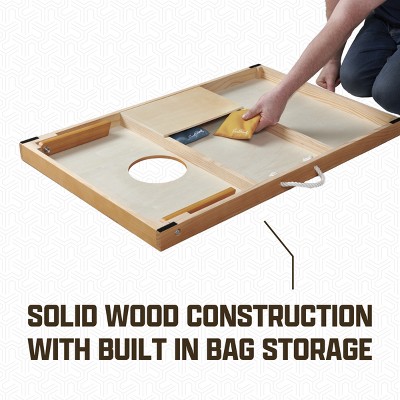 Condition photo showing New/Like New for solid wood game set with 2 regulation-style boards and 8 premium canvas bean bags for backyard & tailgate play