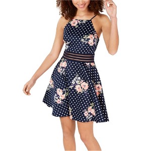 City Studio Womens Illusion Waist Fit & Flare Dress, Blue, 5 - 1 of 1