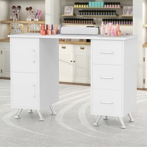 Costway Wooden Nail Desk Station with Removable Wrist Rest Metal Legs & 3 Drawers, 2 Cabinets White/Pink/Black - 1 of 4