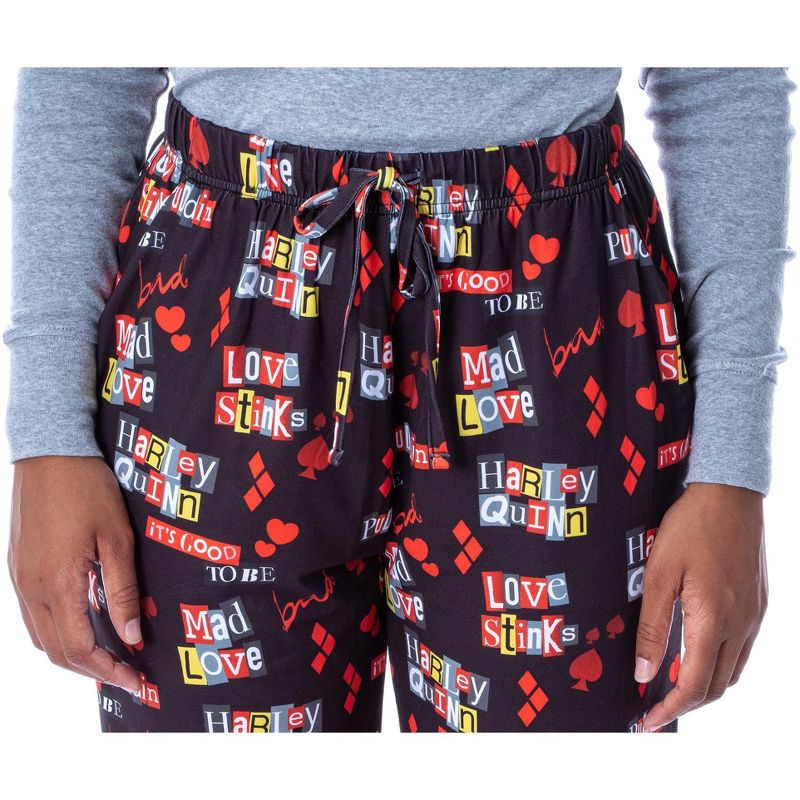 DC Comics Women's Harley Quinn Love Stinks Loungewear Pajama Pants Black, 3 of 5