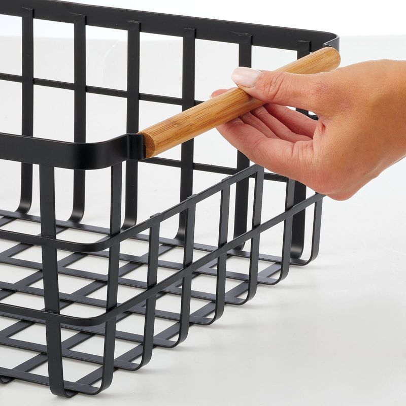 mDesign Metal Wire Organizer Basket, Bamboo Handle, 4 of 10