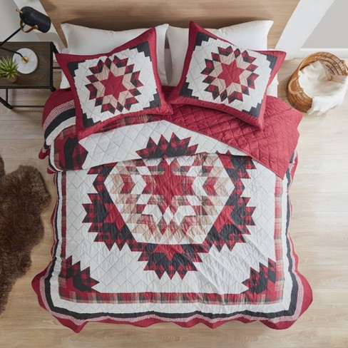 Cotton Quilt Fabric Black White And Red Hot Red Medallion