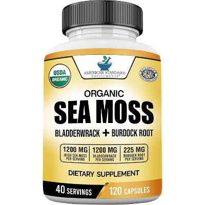 American Standard Supplements Organic Sea Moss, Bladderwrack & Burdock Root Capsules – 120 Capsules