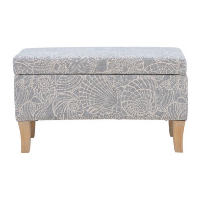 Coastal Charm Stone Gray Storage Ottoman with Seashell Pattern
