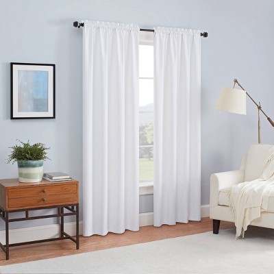 White Polyester Blackout Rod Pocket Window Curtain Panel