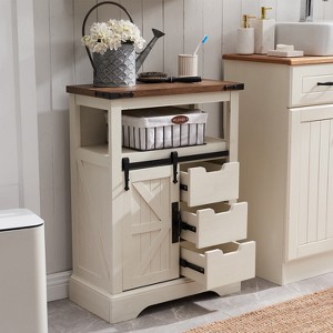 OKD Bathroom Floor Cabinets with Sliding Barn Door & 3 Drawers - 1 of 4