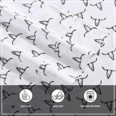 Queen White Floral Print Microfiber Sheet Set