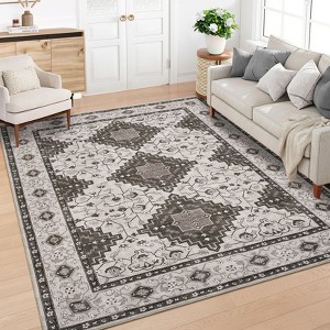 Machine Washable Area Rug 9x12 for Living Room Vintage Geometric Bedroom Carpet Non-Shedding Large Non Slip Throw Carpet Stain Resistant Mat - 1 of 4