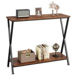 Sofa Tables Narrow Long Behind Couch Table, 2-Tier Industrial Entryway Table, Living Room Console Table, Metal Shelf, for Living Room, Foyer, Hallway - 1 of 4