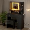 Vanity Desk, Makeup Desk and Stool with Lights, 2 Drawers & Storage Shelves, Sliding Mirror, Girls Vanity Table for Bedroom - 3 of 4