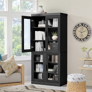 67x31x16 Wood Accent Sideboard Cabinet in Black, Storage Organizer with Adjustable Shelves and Glass Doors for Kitchen Bedroom Living/Dinning Room - 1 of 4