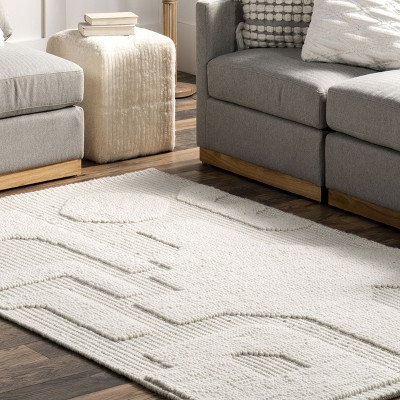 Ivory Geometric Flat Woven Wool 4' x 6' Area Rug