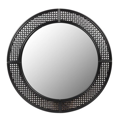 Kiera Grace 30" Rattan Round Mirror Matte Black: Chic Modern Wall-Mounted Decor, No Assembly Required