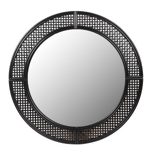 Kiera Grace 30" Rattan Round Mirror Matte Black: Chic Modern Wall-Mounted Decor, No Assembly Required - 1 of 3