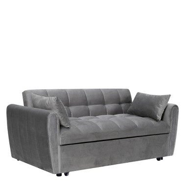 TIRAMISUBEST 3 in 1 Velvet Foldable Sofa Bed, Multi-purpose Convertible Sofa, USB Port, Adjustable Backrest, Swivel Stand, Pink