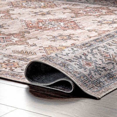 Eco-Friendly Beige Synthetic 4' x 6' Washable Area Rug