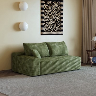 Whisen Convertible Sleeper Sofa Bed, Plush Corduroy Fabric, Back Support with Pillow