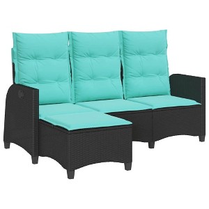 vidaXL Reclining Patio Sofa with Turquoise Cushions - l-Shaped Black Poly Rattan Outdoor Lounger - 1 of 4
