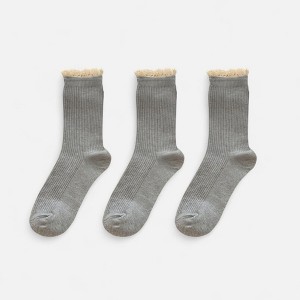 Anna-Kaci Women's 3-Pack Ribbed Crew Socks with Soft Lace Trim and Comfortable Stretch Knit Design - 1 of 3
