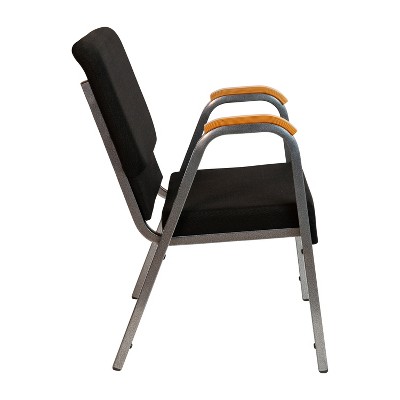 21" Black Fabric and Silver Steel Stacking Arm Chair