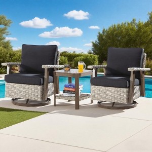 Bestier Patio Bistro Set, 3-Piece Swivel Rocker Chairs with Side Table, Rattan Patio Conversation Sets with Soft Cushion for Garden, Backyard, Porch - 1 of 4