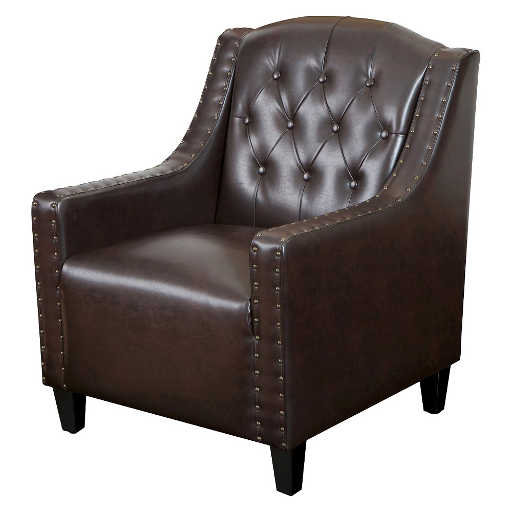 Photos - Chair Gabriel Tufted Bonded Leather Club  Brown - Christopher Knight Home