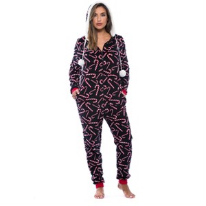 Just Love Womens One Piece Winter Holiday Adult Bodysuit Faux Shearling Lined Hoody Xmas Pajamas - 1 of 4