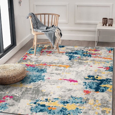 Reversible Multicolor Abstract Synthetic 5' x 7' Area Rug
