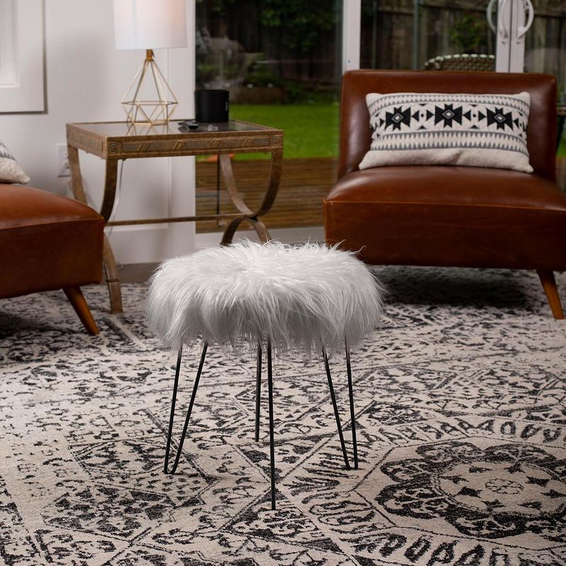 BirdRock Home Round Faux Fur Foot Stool Ottoman - Grey with Black Legs, 4 of 5