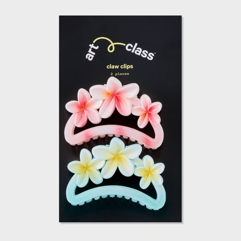 Girls&#39; 2pk Tropical Flower Claw Slip Set - art class&#8482; Pink/Blue, 2 of 4