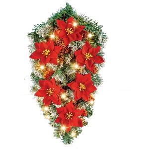 Collections Etc LED Lighted Poinsettia Pine Swag with 6-Hour Timer - 1 of 3