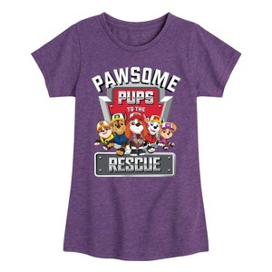Girls' - Paw Patrol - Pawsome Pups To The Rescue Rubble Chase Al Marshall Skye Fitted Short Sleeve Graphic T-Shirt - 1 of 4