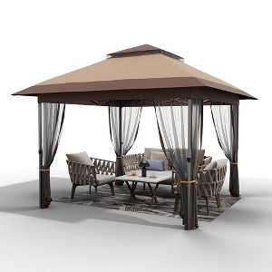 12 X 12ft Pop-up Gazebo, Double Roof Outdoor Canopy Tent with Mosquito Netting, Camping Canopy Gazebo for Lawn, Patio and Garden - 1 of 4