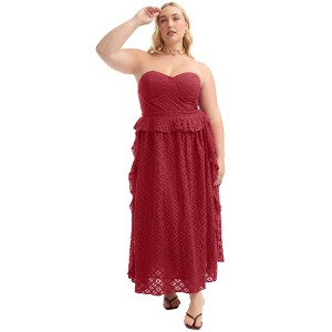 June + Vie by Roaman's Women's Plus Size Ruffled Peplum Corseted Midi Dress - 1 of 4