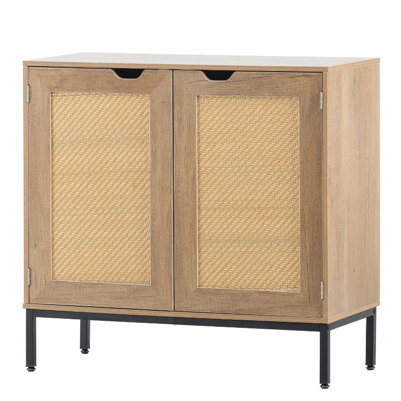 31.5" Rustic Accent Storage Cabinet with 2 Rattan Doors, Mid Century Wood Sideboard Storage Cabinet, Natural 4M - Modernluxe, 4 of 6